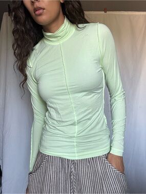 Ganni Pale Mint Turtleneck Long Sleeve Top
